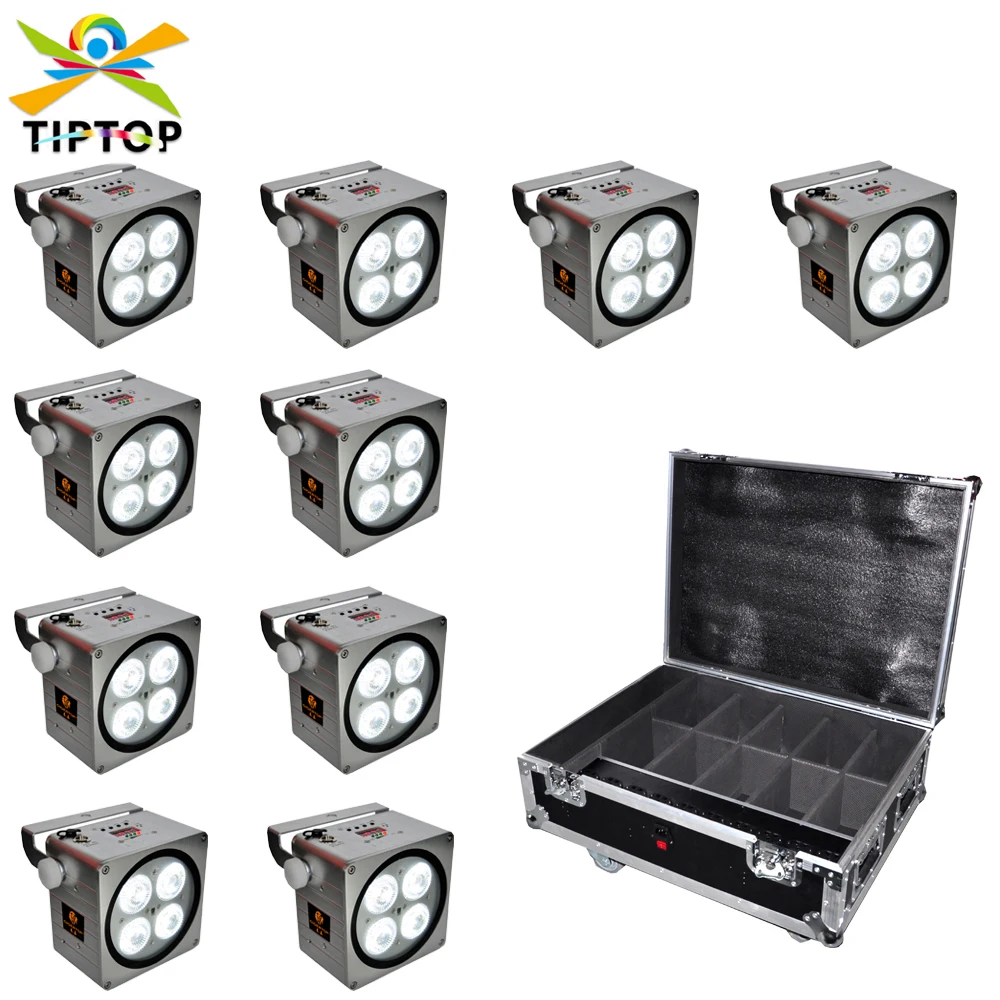 

10pcs/lot 4x18W RGBWA UV 6IN1 Flat Led Par Light Aluminum White Housing Battery DMX512 Wireless PCB Receiver 2.4G Flight Case