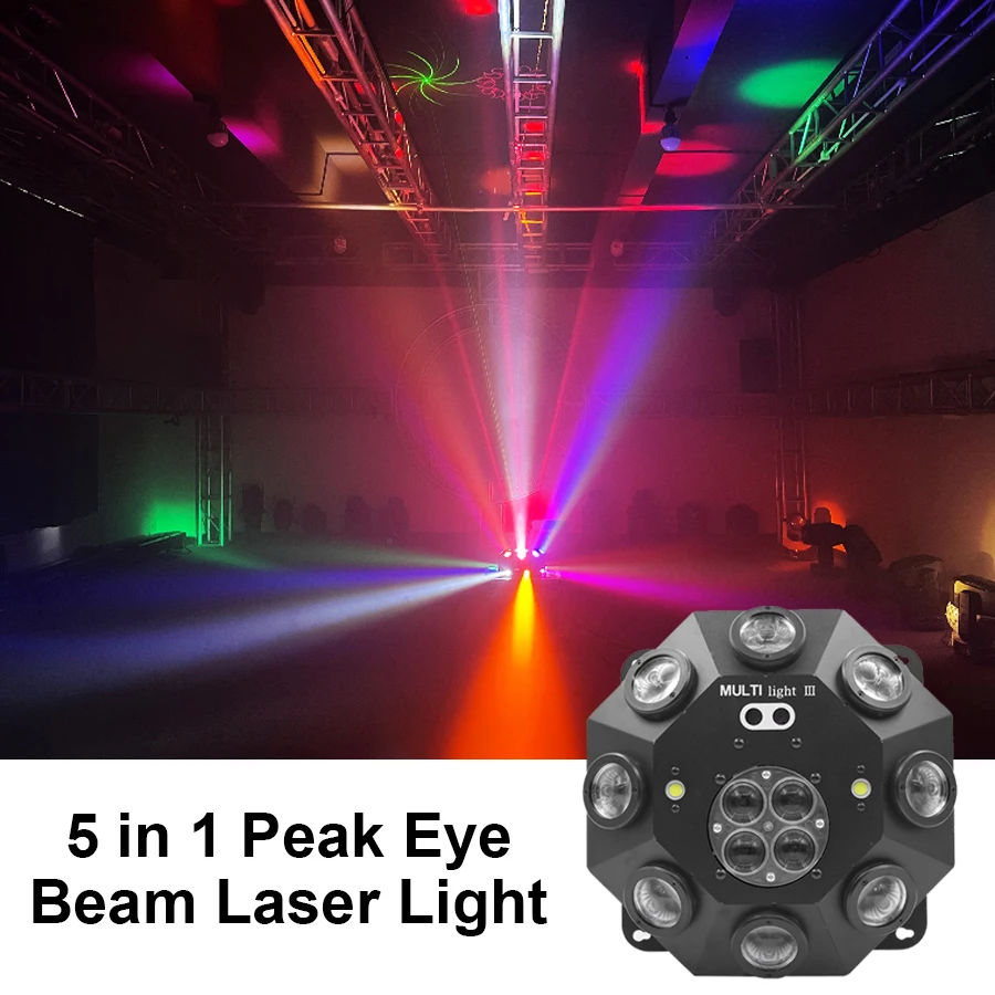 5 in 1 LED Projector Stage Effect Laser Beam Strobe Flash DMX512 Bee Eye DJ Disco Bar Party Music Light