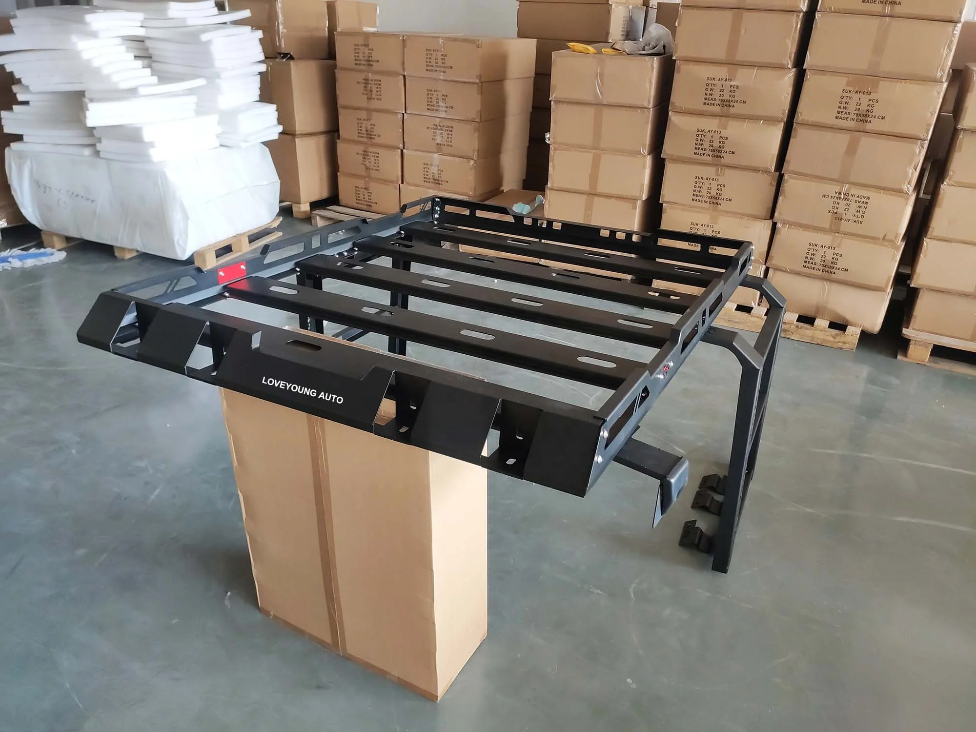 Steel Roof Rack Luggage Cargo Carrier with Ladder for Wrangler JK JL 2/4 Door Vehicles Black Powder Coated 63KG