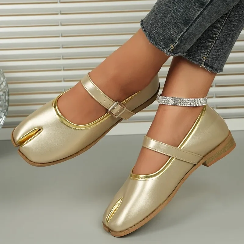 

Plus Size Women's Shoes Fat Wide Feet New Round Toe Shallow Mouth One Strap Skinny Soft Sole Split Toe Mary Jane Shoes