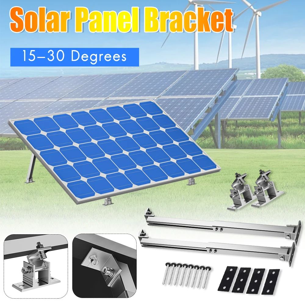 Solar Panel Tilt Bracket Aluminum Alloy Solar Holder End Clamp Kit Adjustable Solar Panel Mount Support 15-30 Degrees