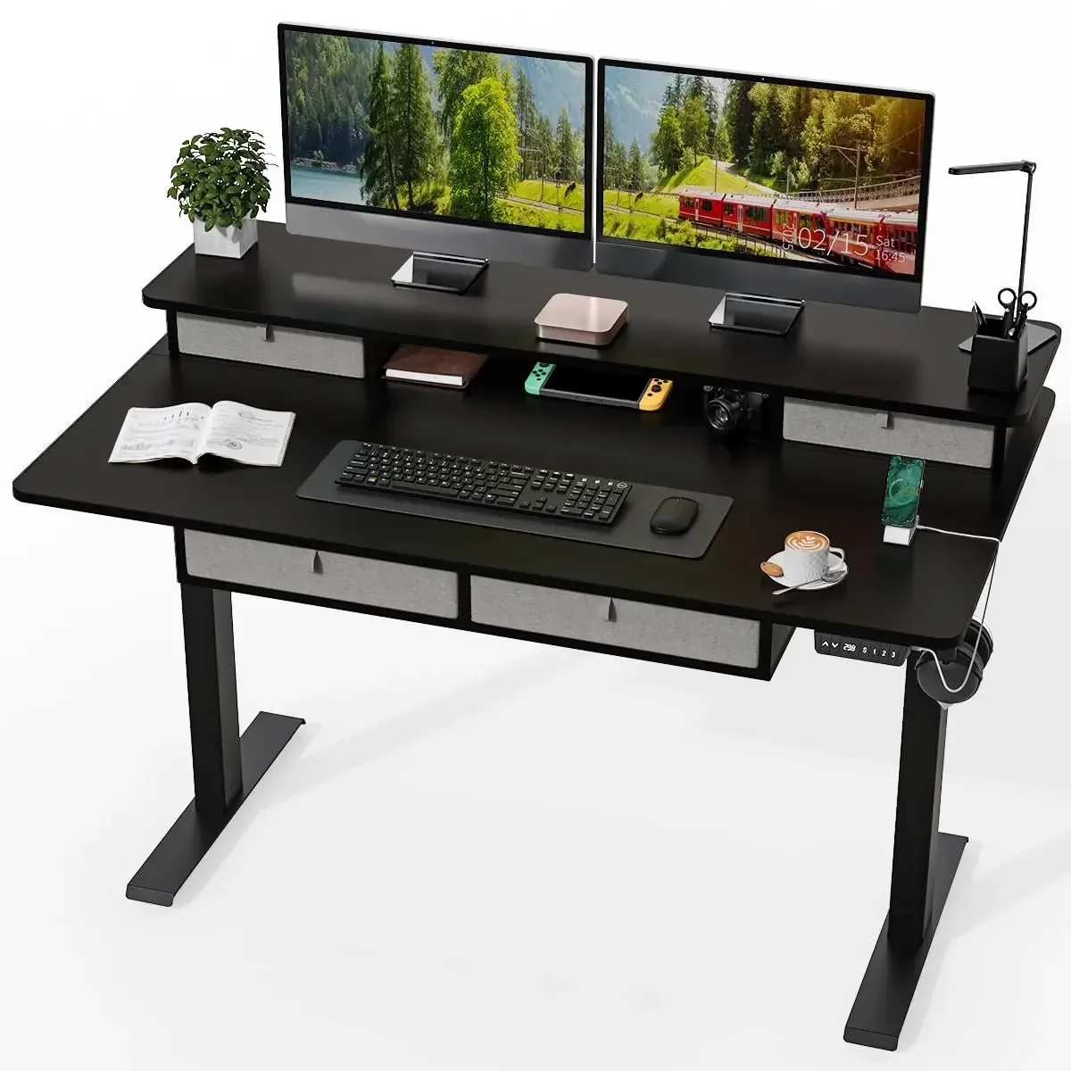 55 x 30 Inch Electric Standing Desk with 4 Drawers, Adjustable Height Computer Desk for Home Office, Large, Customized