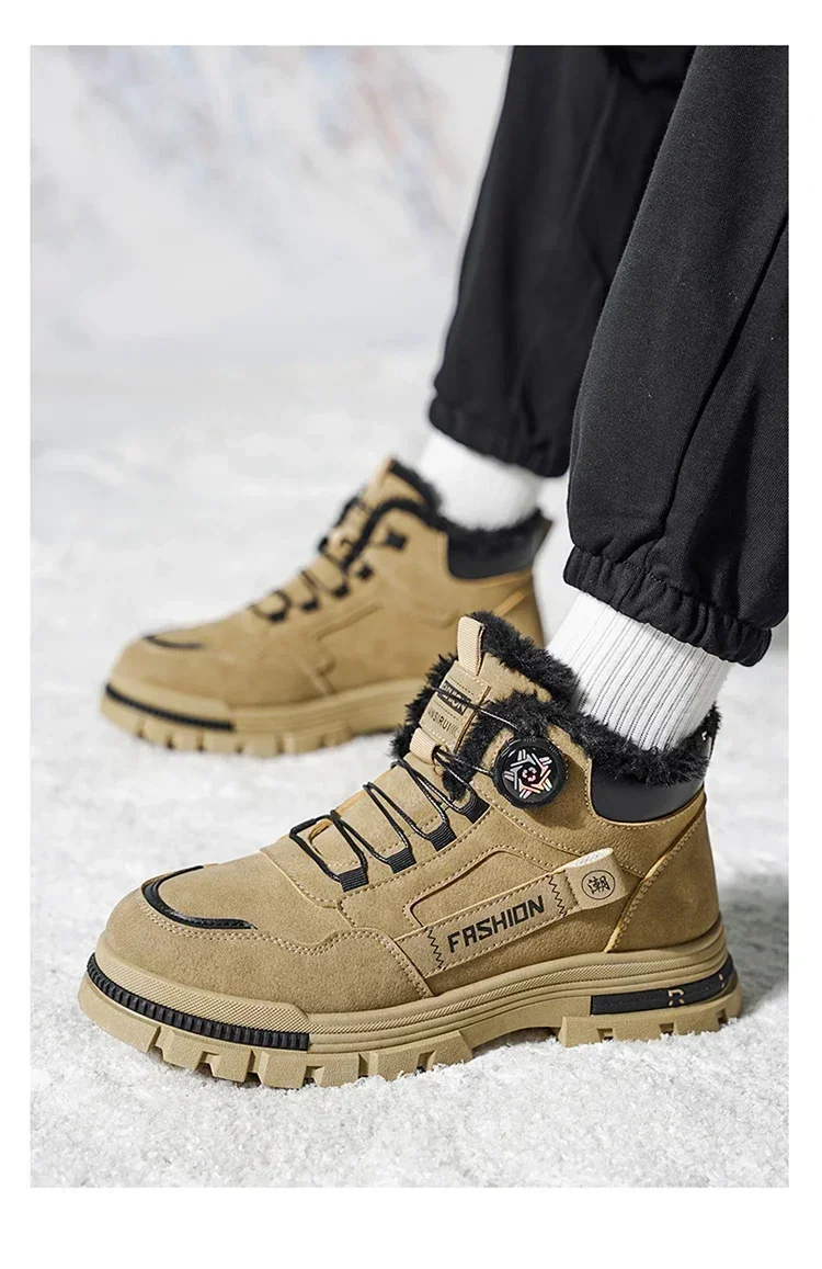 Herren Winterstiefel mit Plüschfutter, Schnürstiefel mit Drehverschluss, rutschfeste, strapazierfähige, warme Outdoor-Arbeitsstiefel – Detail 6