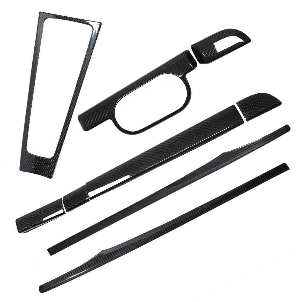 مجموعات داخلية من ألياف الكربون الجافة لوحدة التحكم المركزية والعتاد التحول لوحة لوحة القيادة شريط الباب غطاء الكسوة ل 718 Boxster كايمان #5