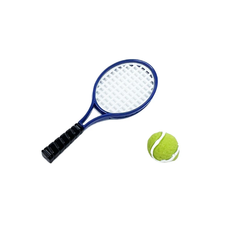 1/6 1/12 Dollhouse Mini Simulation Tennis Racket And Ball DIY Accessories Plastic Miniature Tennis Racket Sport Tennis Model