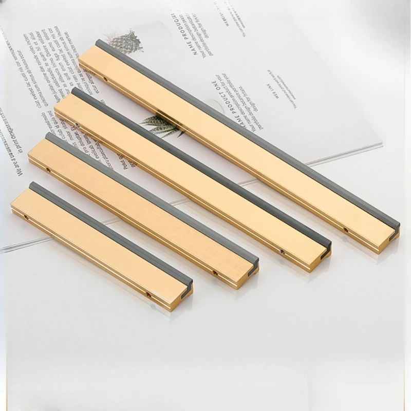 Aluminum Alloy Gold Brushed Simple Long Handles - Kitchen Cabinet Knobs & Drawer Pulls for Wardrobe Door Furniture Hardware