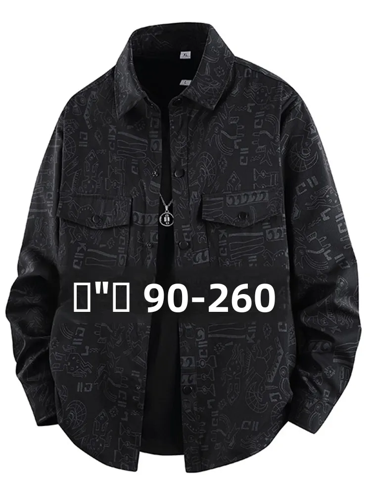 

Loose plus Size Men's Shirt Spring Autumn 2026 New Style Graffiti Workwear Jacket Extra Large Fat Men's Casual Long Sleeve Shirt