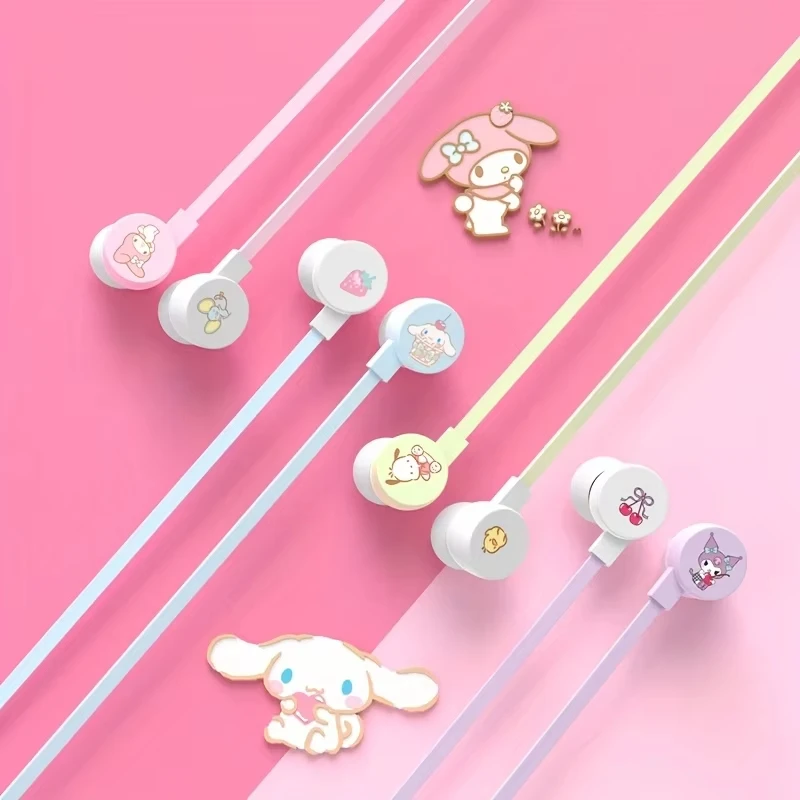 New Sanrio JS-0131 in-ear Wire Earbuds Kuromi Cinnamoroll Music Earphones My Melody Kawaii Games Sports Headphones Pochacco Gift