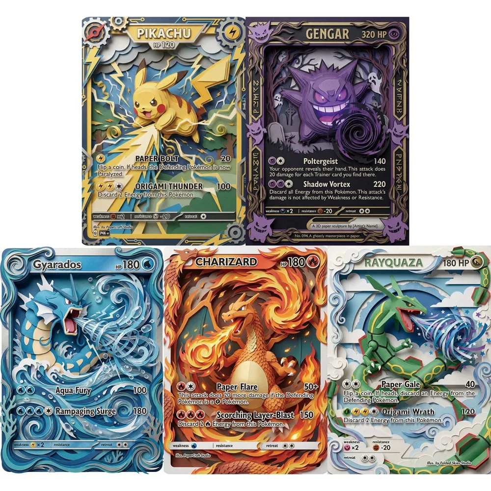 5-cartas-pokemon-3d-de-papel-esculpido-gengar-charizard-gyarados-rayquaza-cartas-de-jogo-ptcg-raras-holo-para-colecao-presente-pokemon
