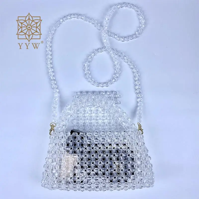 Borsa con pochette in acrilico borsa da sera da donna con perline di cristallo elegante borsa con manico superiore trasparente di alta qualità per