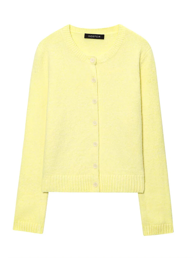 

European style women's clothing new fashion versatile temperament solid color single-breasted long-sleeved sweater