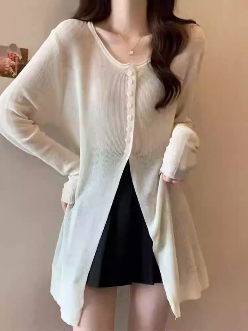 Korean Loose Split Ice Silk Sun Protection Cover Shirt For Women's Summer Thin Versatile Jacket Cardigan W210