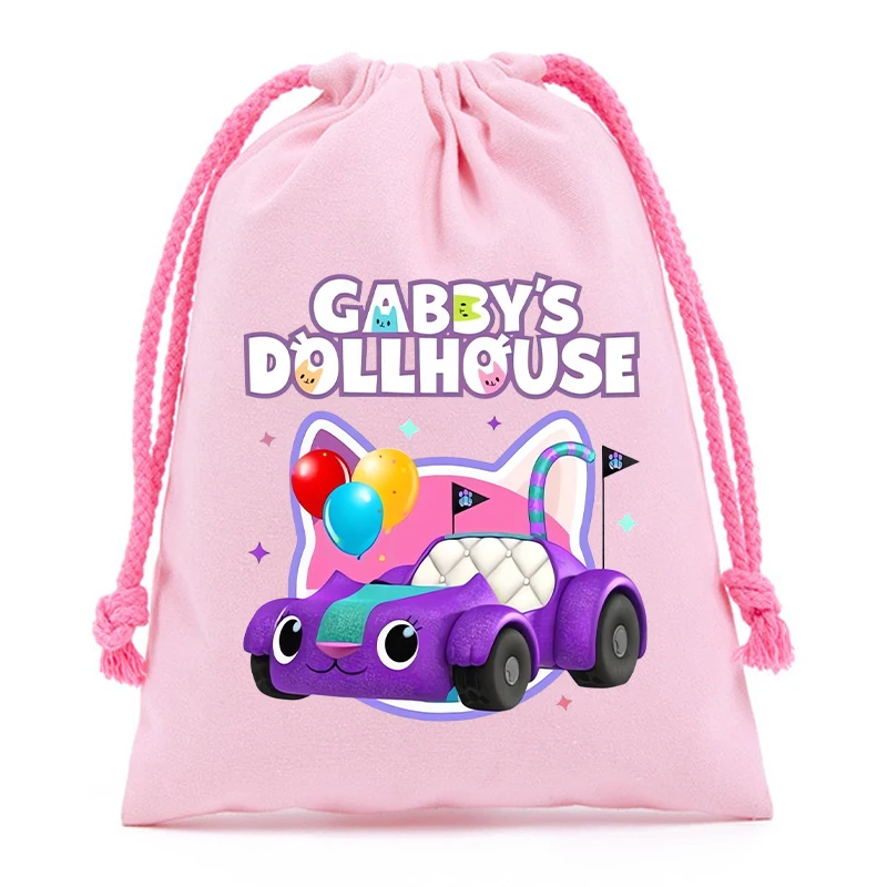 New Gabby Dollhouses Cotton Drawstring Bag Kawaii Cartoon Printed Storage Bags Children Handbag Girls Tote Bag Birthday Gifts