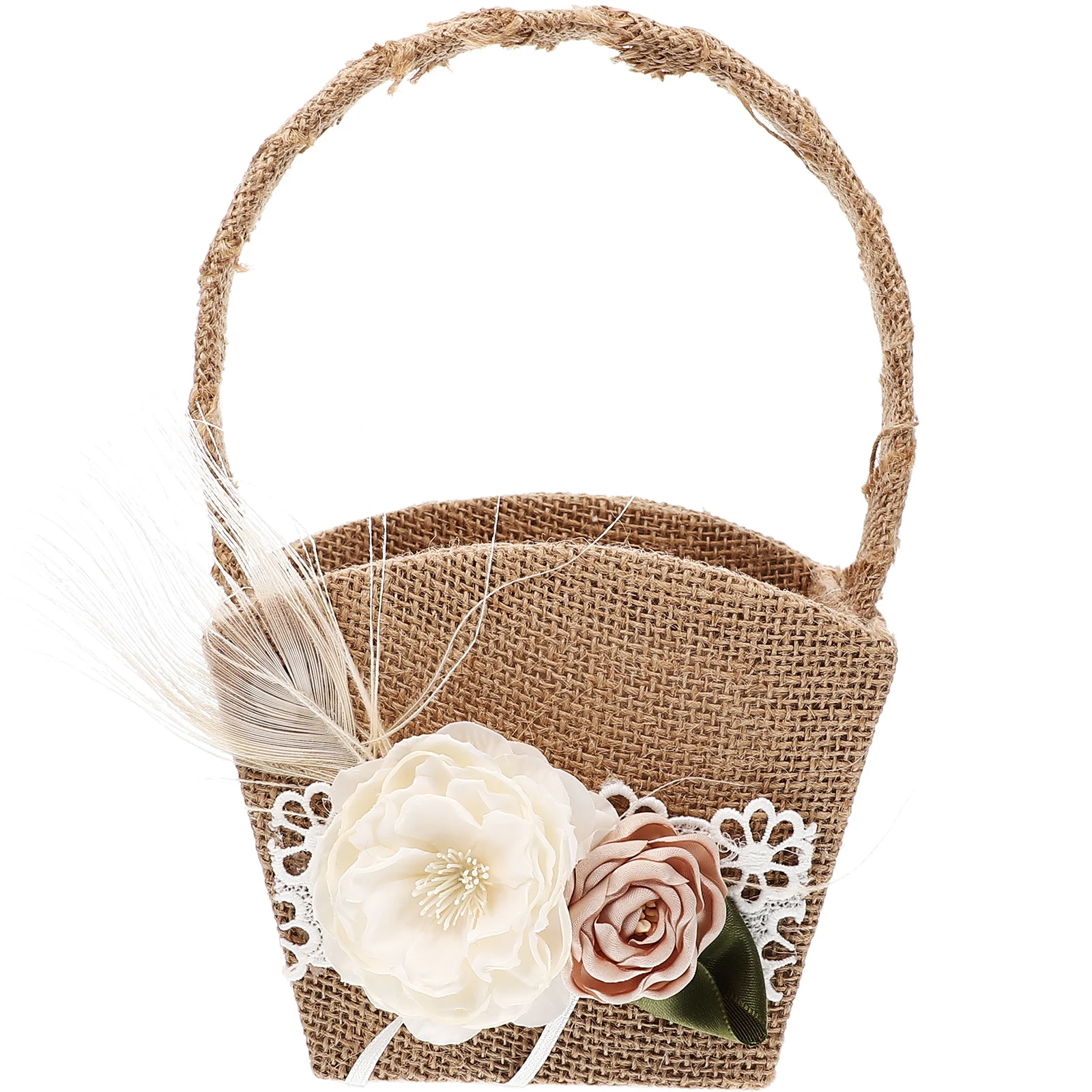 

Linen Wedding Ring Pillow Flower Basket Vintage H held Baskets Delicate Plumage Bridal Supplies Gift Container Storage