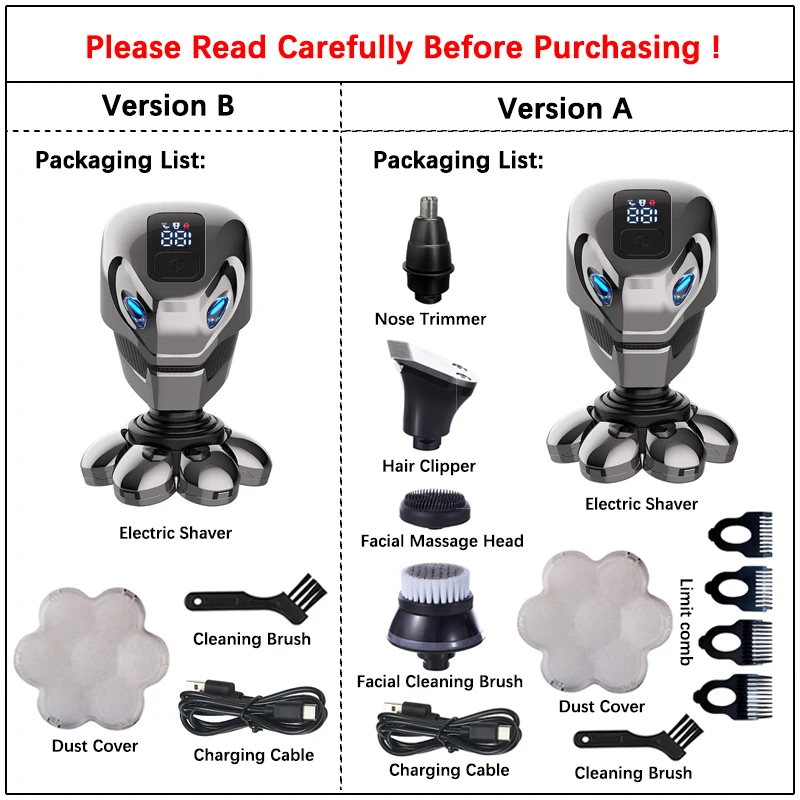 5 IN 1 4D Men\'s Rechargeable Bald Head Electric Shaver 7 Floating Cutter Beard Nose Ear Hair Trimmer Men Facial Cleaning Brush