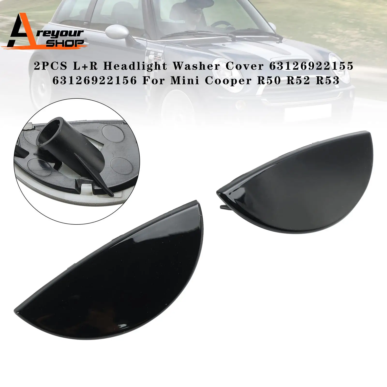 2PCS L+R Headlight Washer Cover 63126922155 63126922156 for Mini Cooper R50 R52