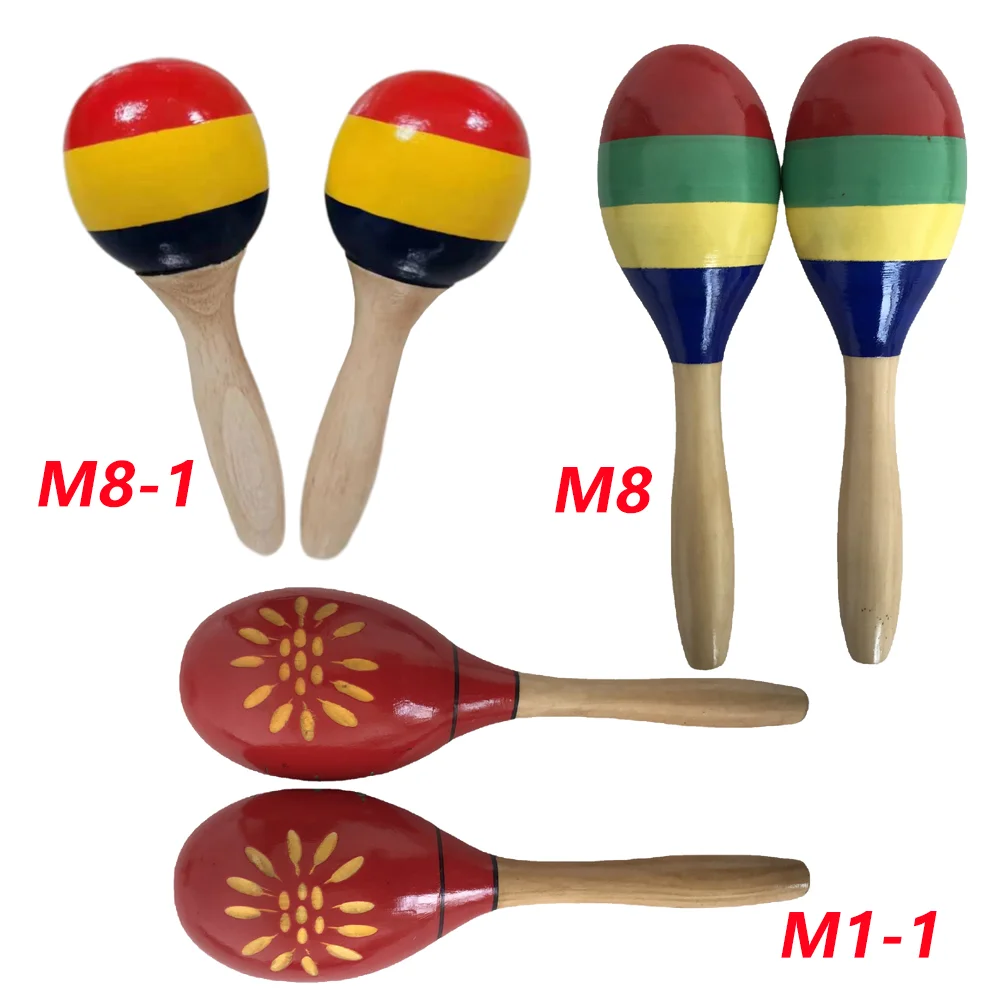 1 Pair Wooden Maracas Sand Hammer Rumba Shakers Rattles Sand Hammer Percussion Instrument Musical Toy for Kid Children Games