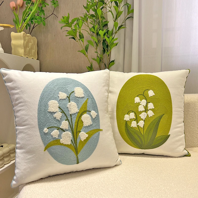 Embroidered Square Pillowcase for Living Room, Blue Hyacinth, Non-Scripta, Modern Cushion Cover for Home, Wedding Decoration