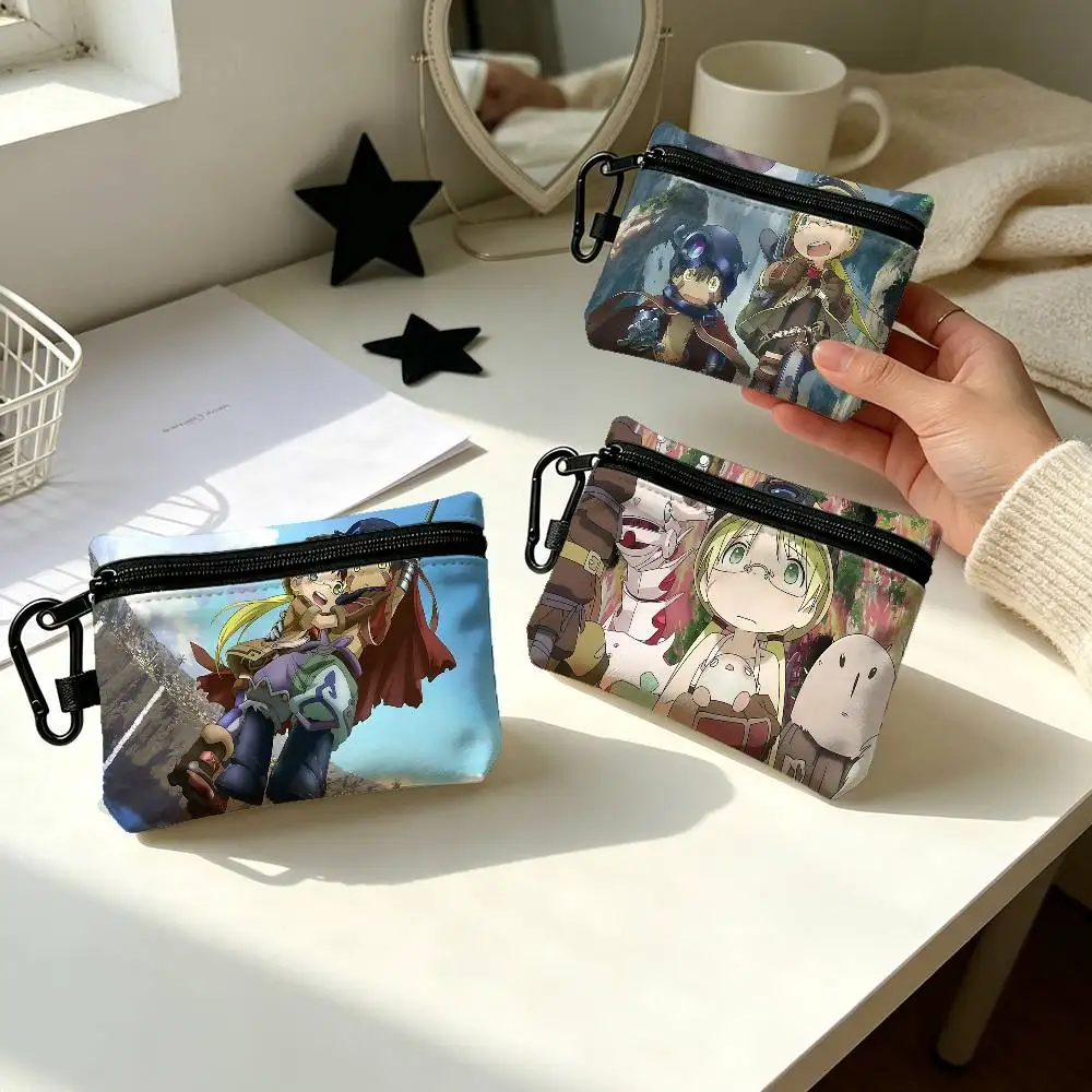 M-Made In Abyss Portable Oxford Fabric Mini Wallet Carabiner Design Small Coin Bag For Cards Keys Earphones