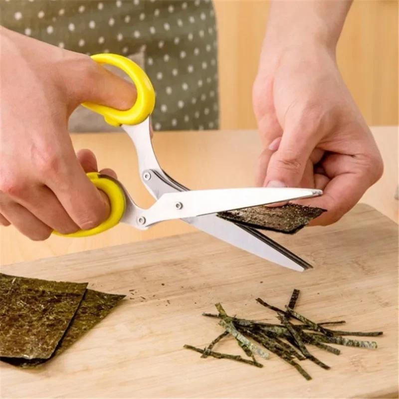 Multi-functional Stainless Steel 3/5 Layer Kitchen Scissors Pepper Shredded Chopped Scallion Cutter Laver Cut Cooking Tool