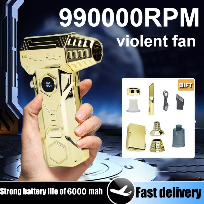 

Мощный воздуходувка двойного назначения, 990000 об/мин, со светодиодным дисплеем, бесщеточный двигатель, турбовентилятор, скорость ветра 75 м/с для чистки автомобиля и клавиатуры