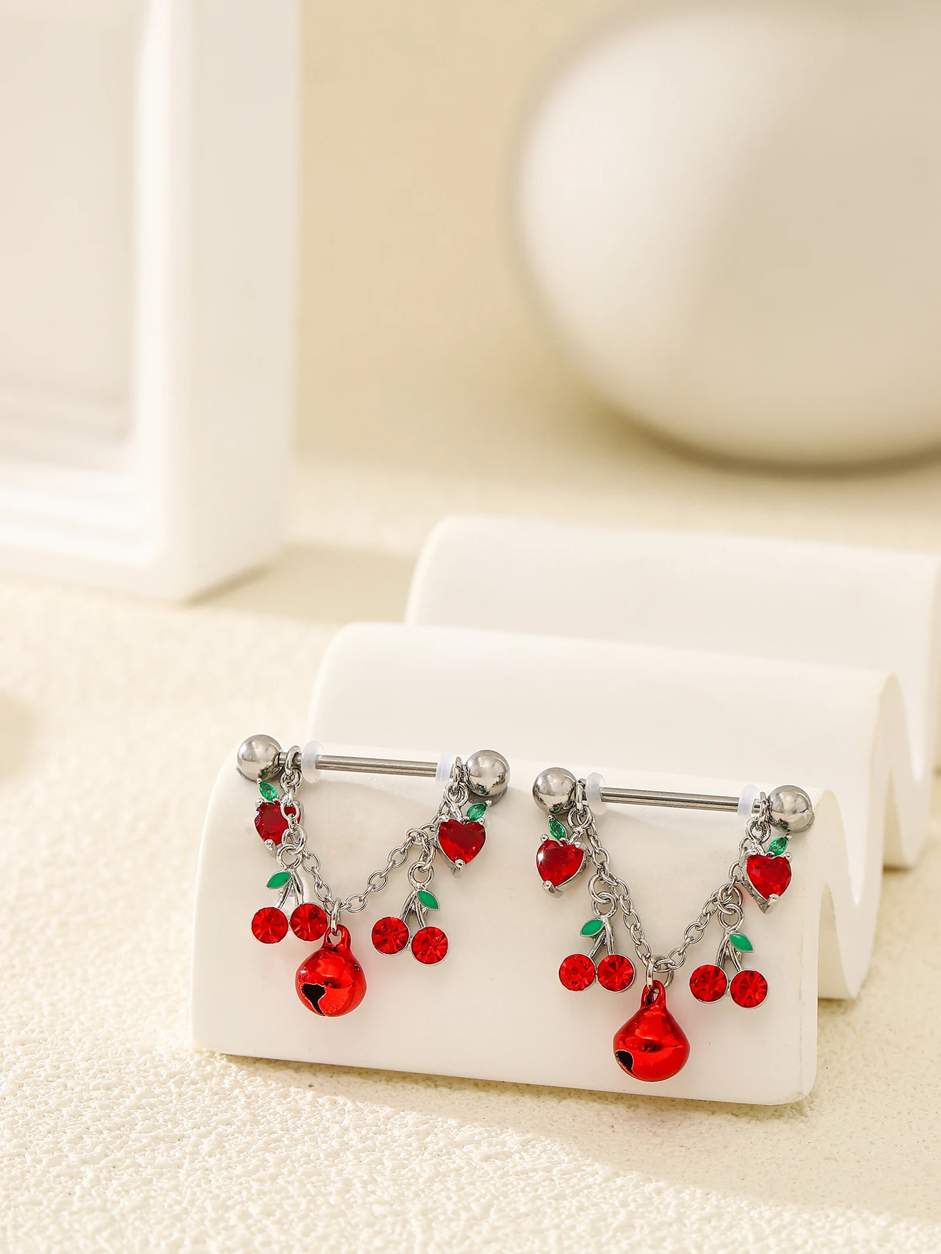 2pcs Fashionable And Cute Fruit Chain Bell Breast Ring For Women Pierced Barbell Breast Nail Gift Gift Jewelry