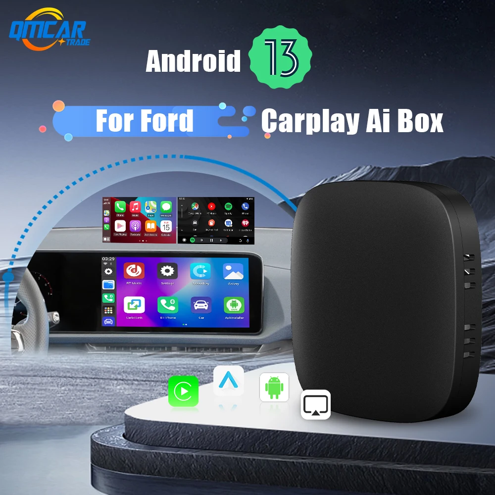 Android 13 Wireless Carplay Android Auto Smart Ai Box For Netflix YouTube For Ford C‑MAX Flex Focus Edge F‑150 Edge Evos Bronco