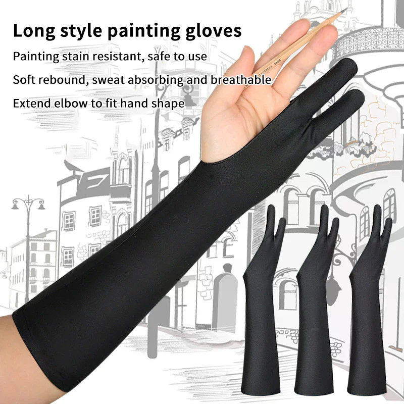 Image of 1/2PCS Längere Anti-touch Zwei-Finger Hand Malerei Handschuhe Für Tablet Bildschirm Touch Malerei Handschuhe kunst Liefert Zeichnung Handschuh