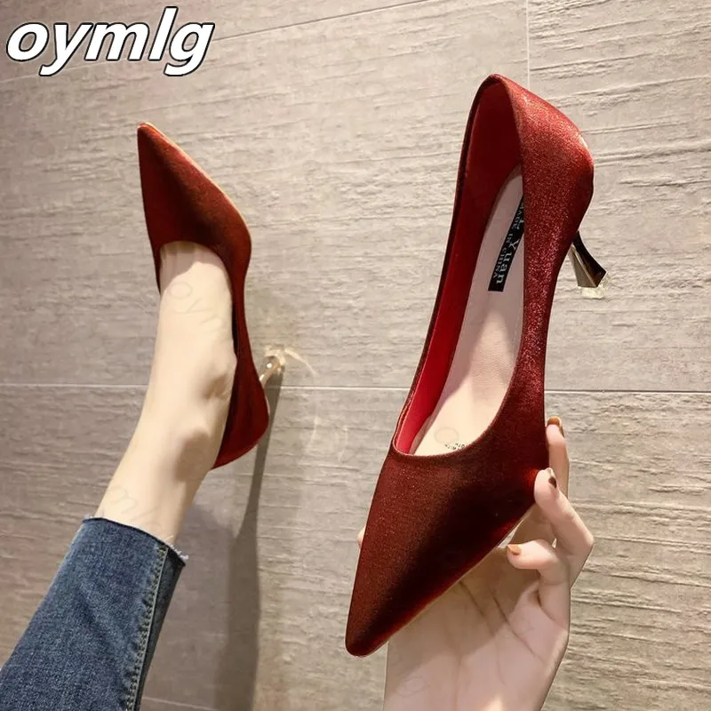 2020 new high-heeled women\'s fine heel satin red bridal shoes red with skirt dress banquet womens high heels ladies sandals