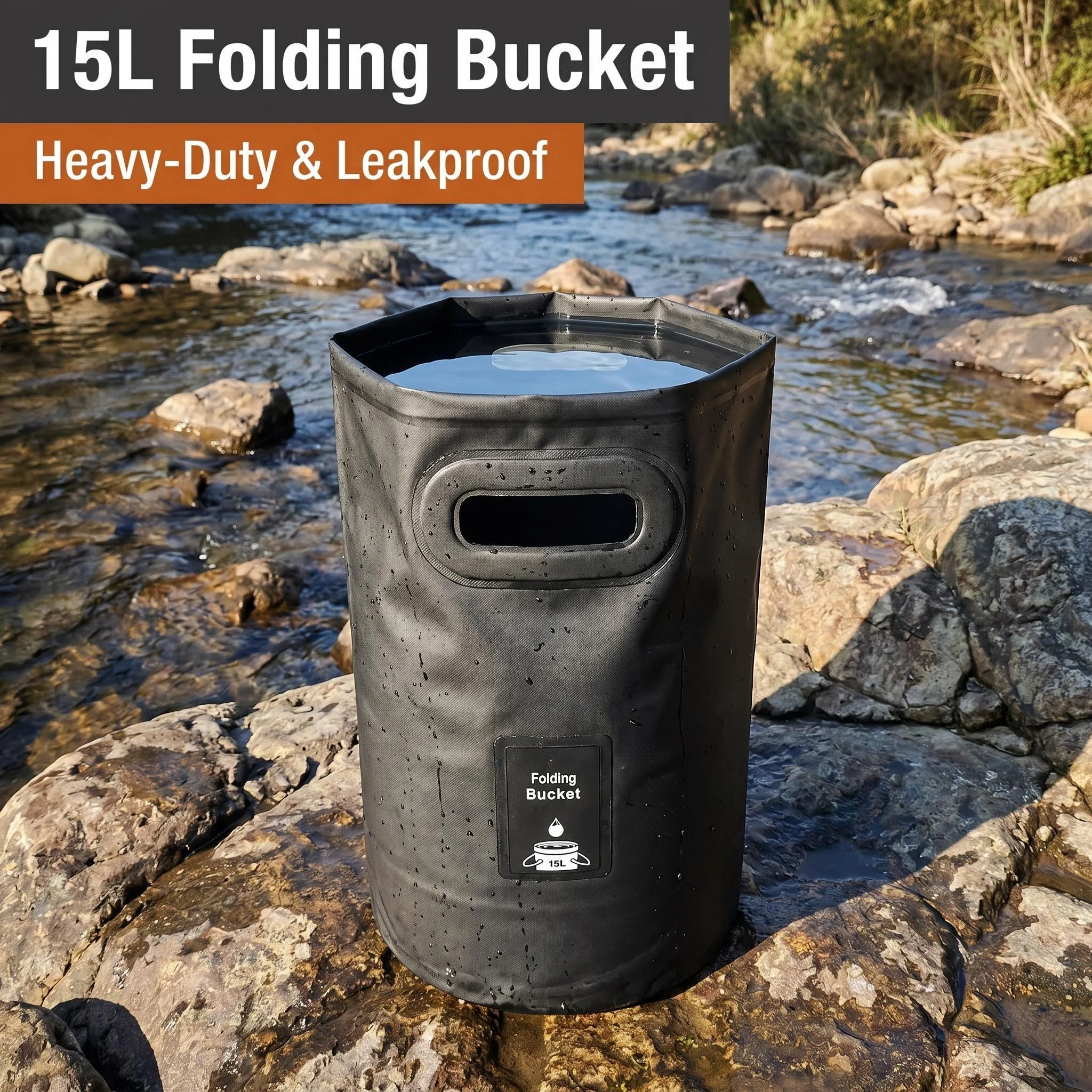 15L Collapsible Folding Bucket Heavy Duty Leakproof Portable Water Pail For Camping Fishing Hiking Outdoor Travel