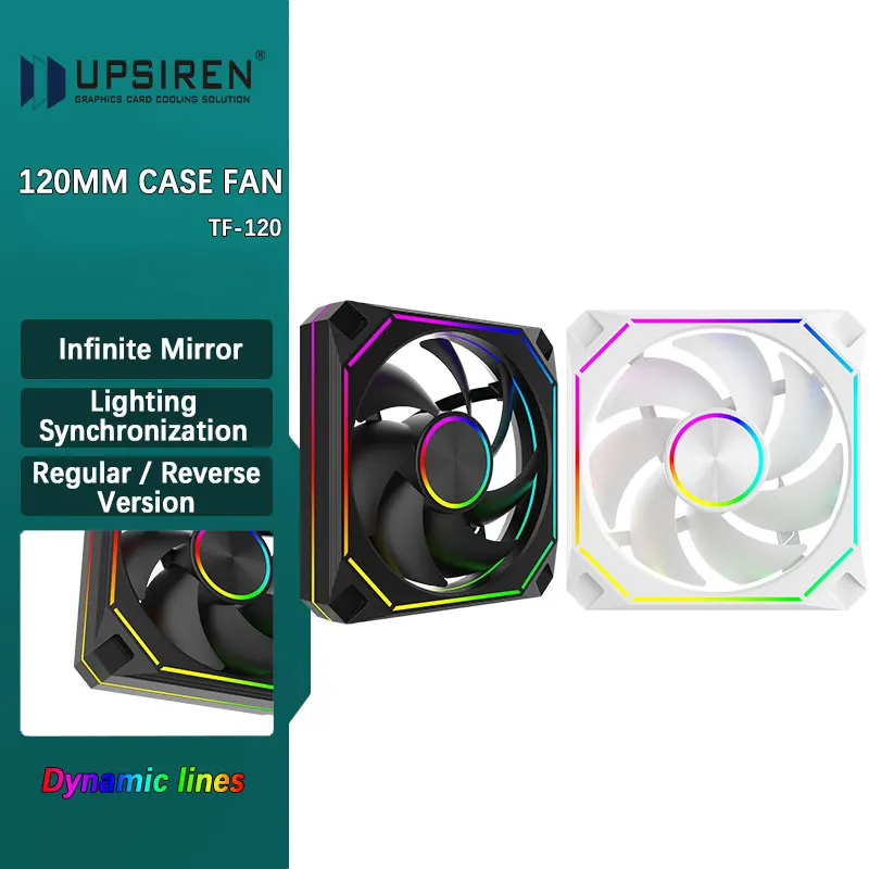 

UPSIREN TF-120 Вентилятор корпуса компьютера 12 см ARGB 4-контактный ШИМ Тихий охлаждающий вентилятор 12 В Большой объем воздуха 56.36CFM/800-2000RPM Вентиляторы Performance