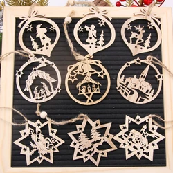 6PCS Christmas Wooden Pendants Creative Hollow Hanging Ornaments Wood Craft for Christmas Tree Decor Kids Gifts DIY Paingting