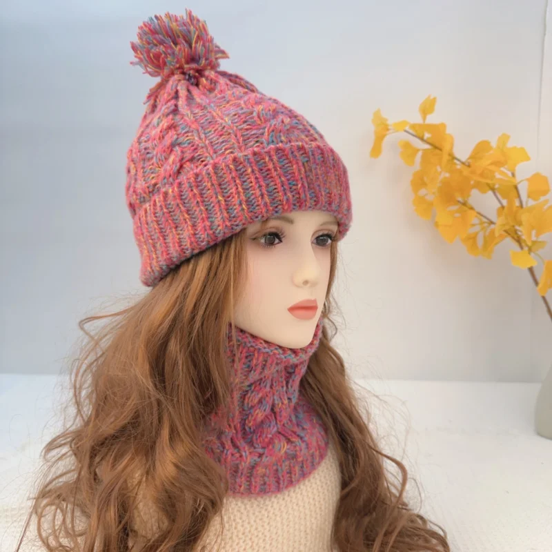 Colorful Hat Scarf Set 2 pcs Autumn Winter New Women Thickened Fleece Knitted Ear Protection Beanie Caps And Scarfs