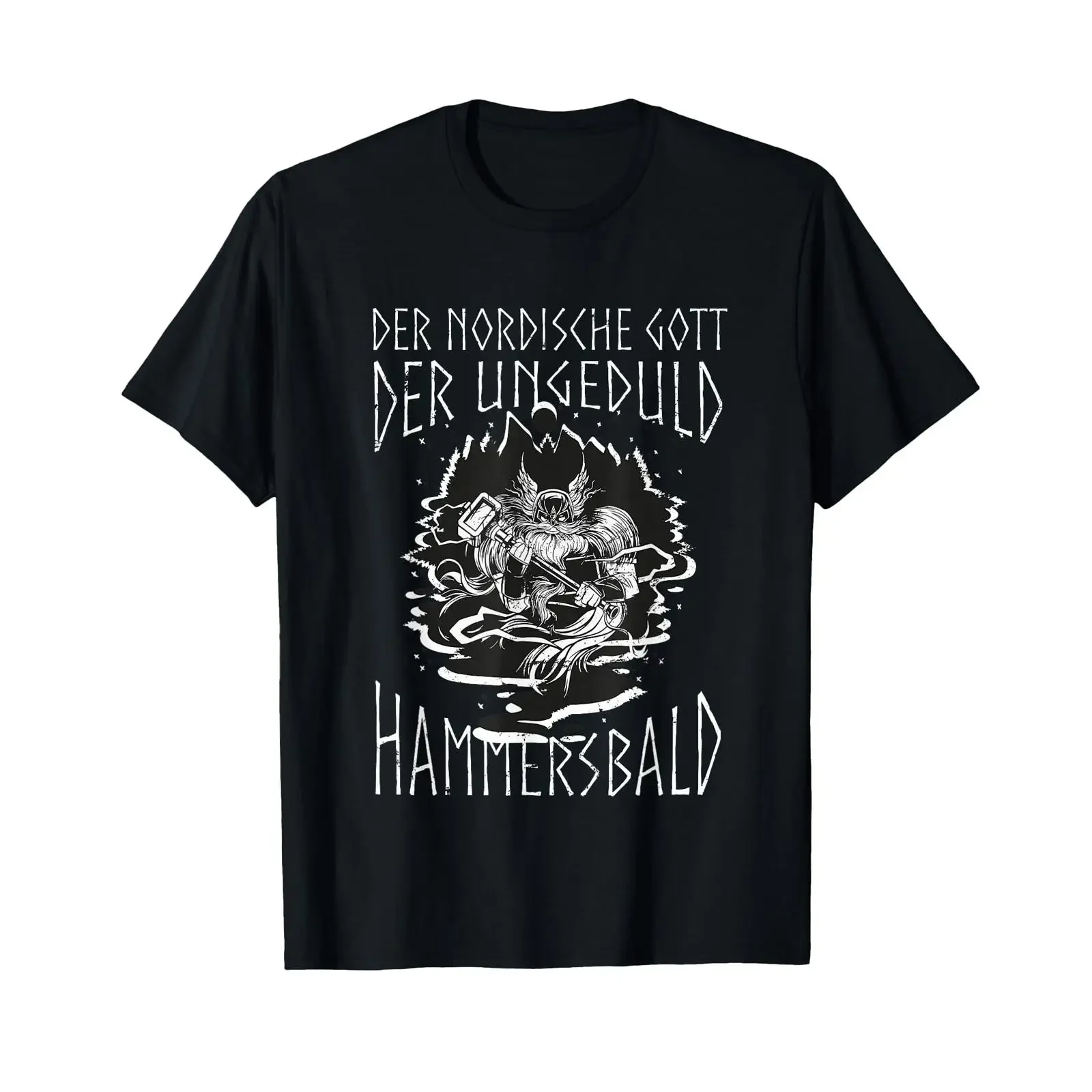 T-shirt avec le dieu nordique de l'impatience Hammersbald, motif Viking, noir, délavé vintage, vêtement décontracté de créateur, doux