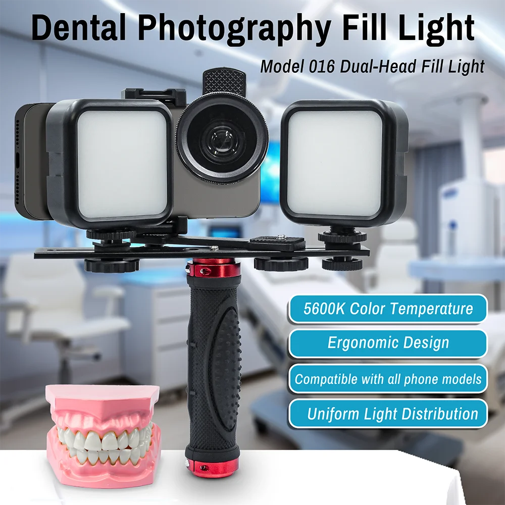 Foto dental. Luz LED de fotografía dental para fotografía de tratamiento intraoral y dentadura. Luz dental para dentista. Foto de dientes LED