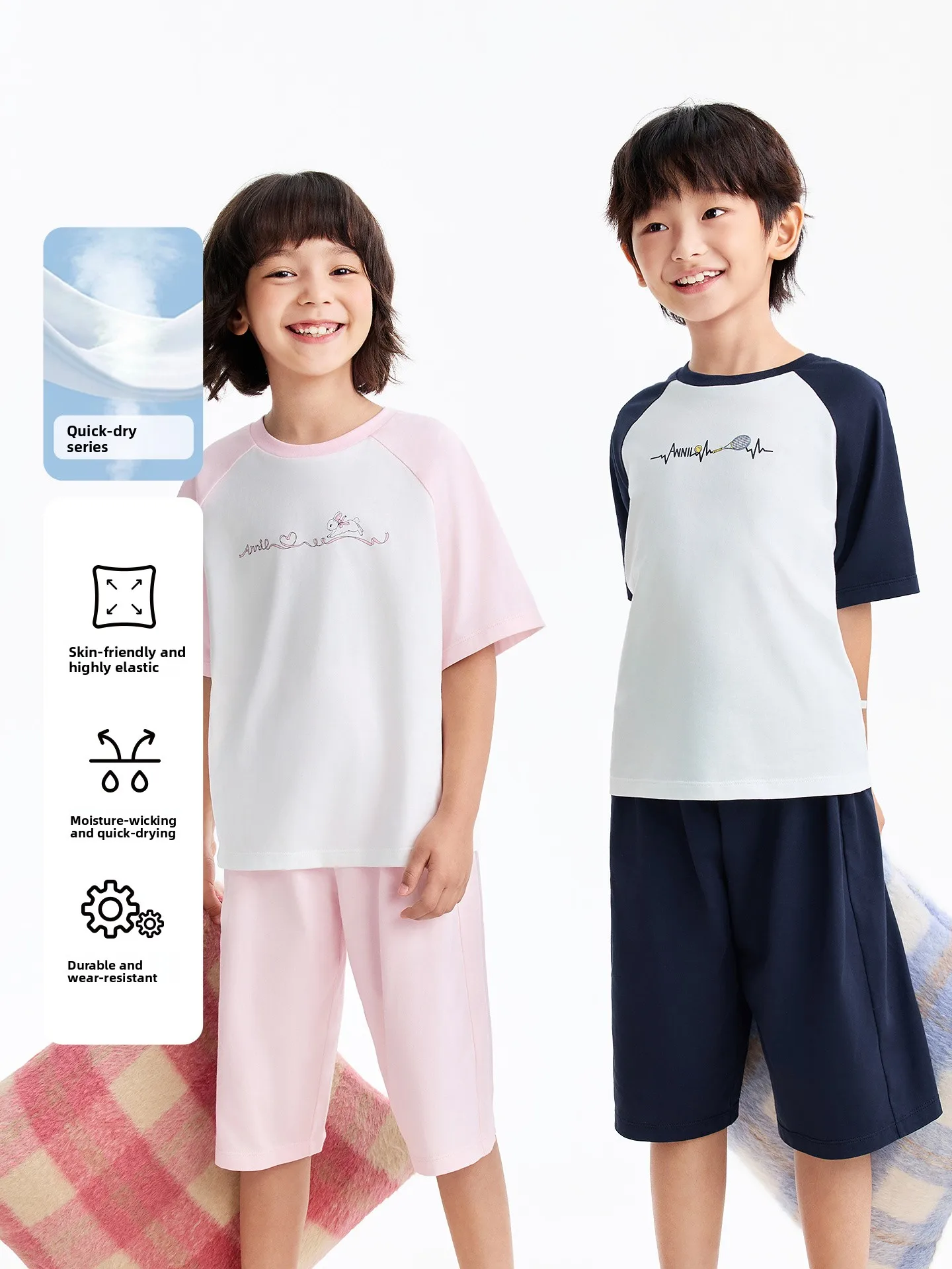 annil-kids-knitted-round-neck-set-summer-new-arrival-cotton-casual-style-boys-girls-clothing-home-wear-comfortable-short-sleeve