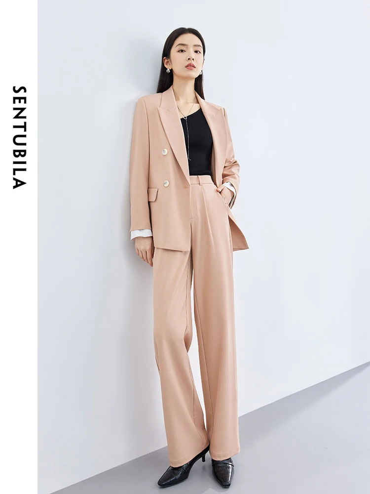 SENTUBILA Spring Office Ladies Business Suit 2024 Women\'s Blazer Straight Dress Pants Two Piece Set Womens Outfit 141Z52004