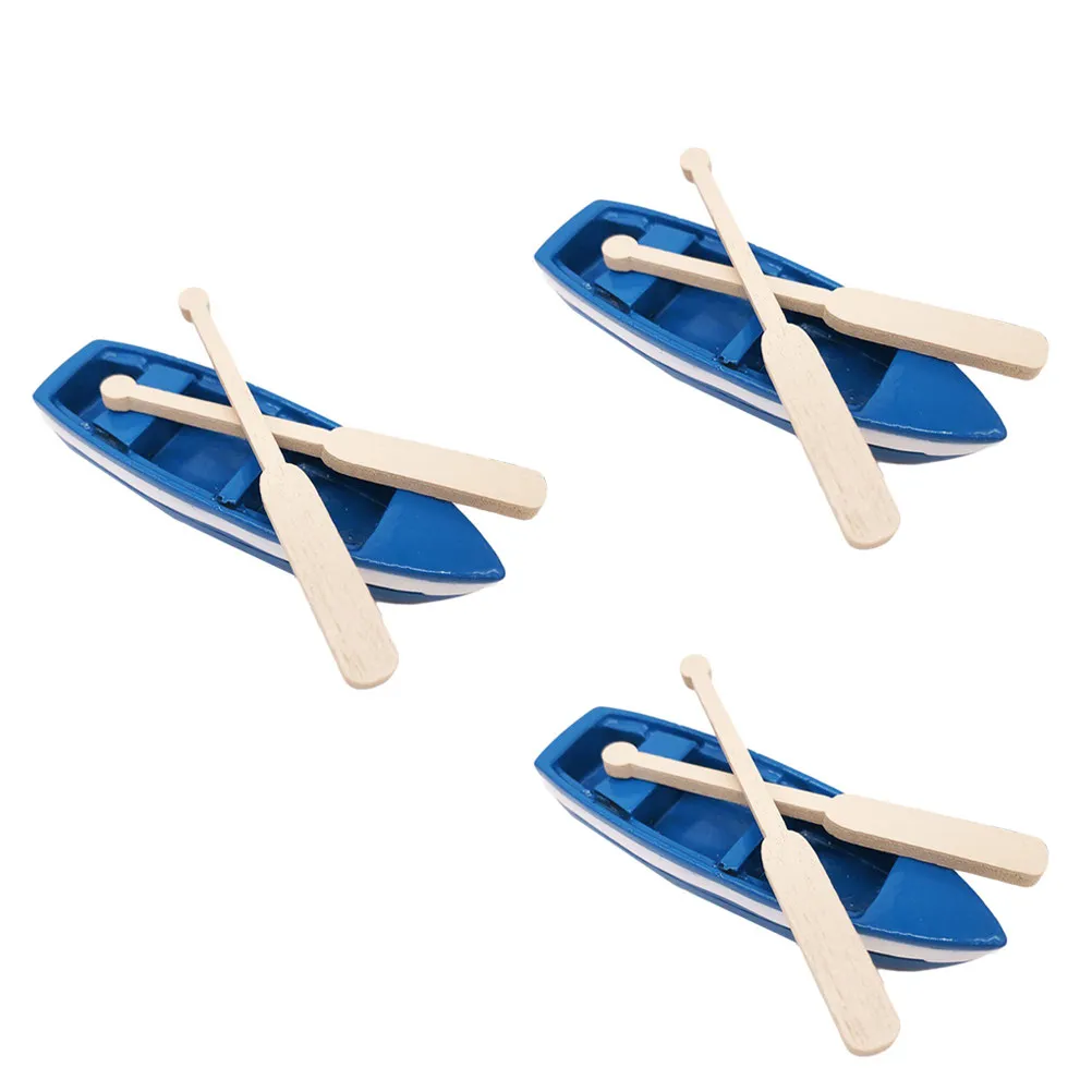 Mini Blue Rowboat Ornament – Wooden Resin Paddle Decor for Table, Office, Bedroom & Dollhouse Micro Landscape