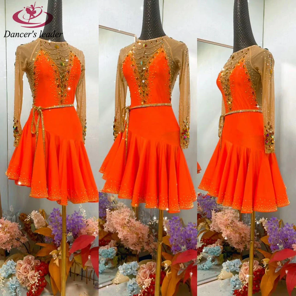 Latin Dance Dress High-end Custom Contrast Color With Diamond Fashion Dance Skirt Cha Cha Tango Stage Professional Clothing