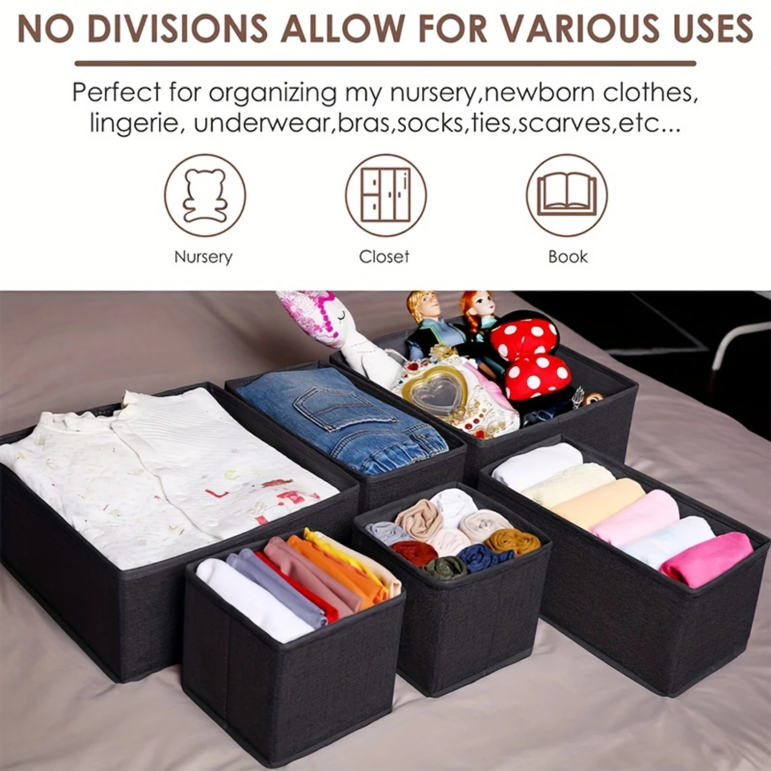 6pcs Underwear Drawer Organizer, Foldable Underwear Drawer Organizer And Closet Dividers,  Box, Aesthetic Room Decor,  Decor, Be