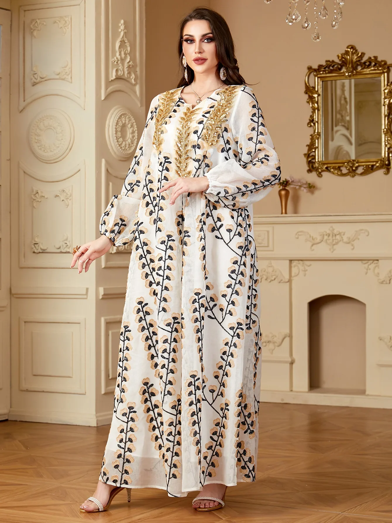 Marokański Kaftan muzułmanki haftowane cekiny długa sukienka Jalabiya Eid Ramadan Party Abayas Islam arabska dubaj szata Vestidos