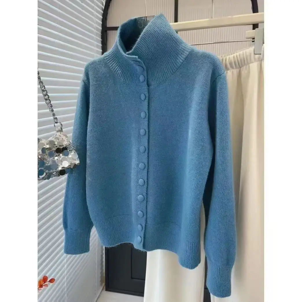 

Интернет-знаменитости женский вязаный кардиган с высоким воротником осень и зима новый ретро корейский ленивый свободный свитер премиум-класса модный свитер