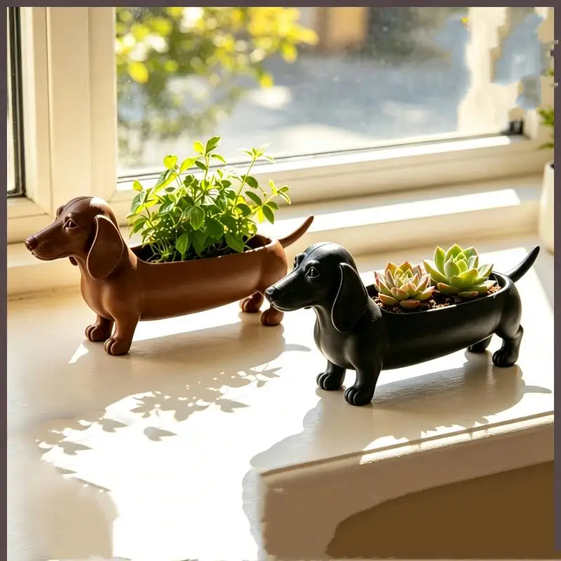 Ornaments 3D Printed Dachshund Storage Tray Animal Funny Sausage Dog Planter Plastic Tabletop Organizer Figurine Office