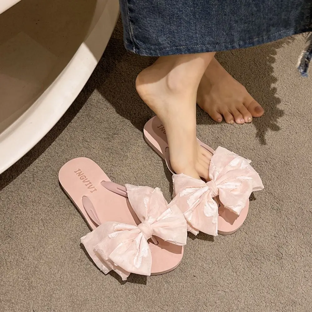 Fashion Soft Sole Bowknot Flip Flops Sweet Beachwear Beach Slippers Anti Slip Shoes Slippers for Women Summer