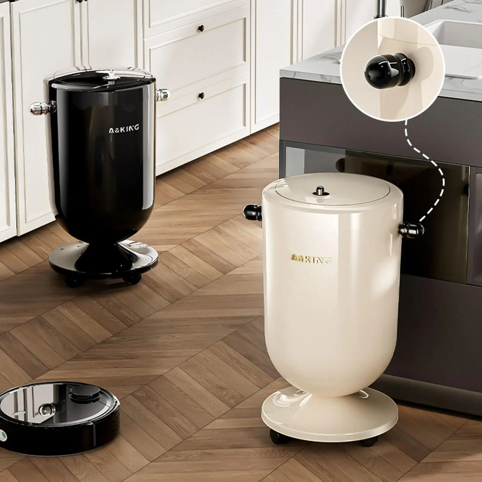 

Trash Bin with Wheels Practical Waterproof Rubbish Basket 20L, Trash Can Waste Bin Garbage Can for Home Kitchen Bedroom, Office