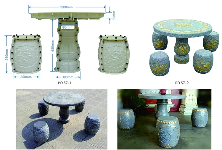 Juego de mesa y silla de hormigón de piedra para exteriores, moldes para jardín