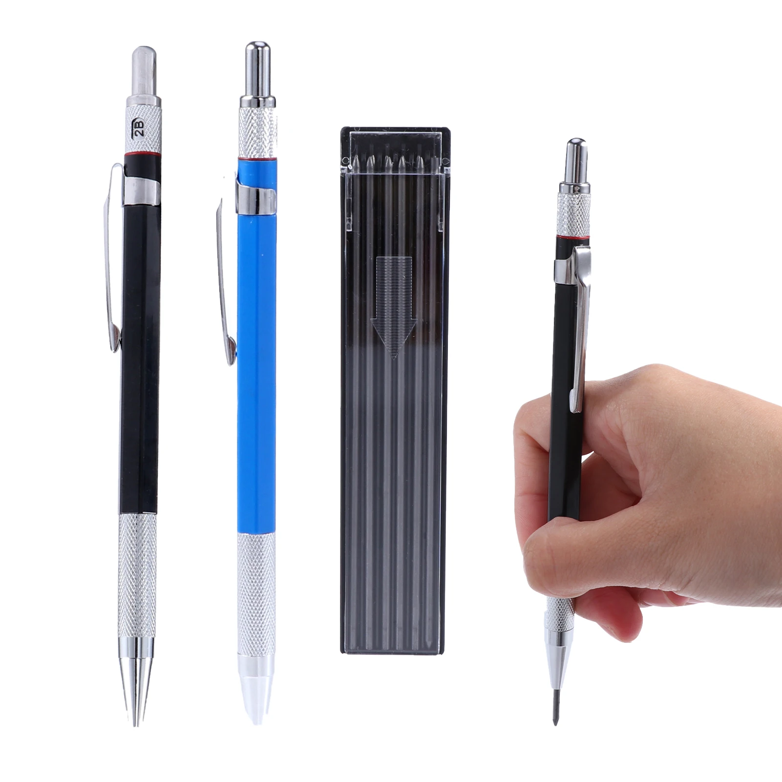 Lápis de construção conjunto com construído em apontador, Metal Pen Clip, portátil, mecânica, marcação concreta, DIY com refil, concreto, 2mm