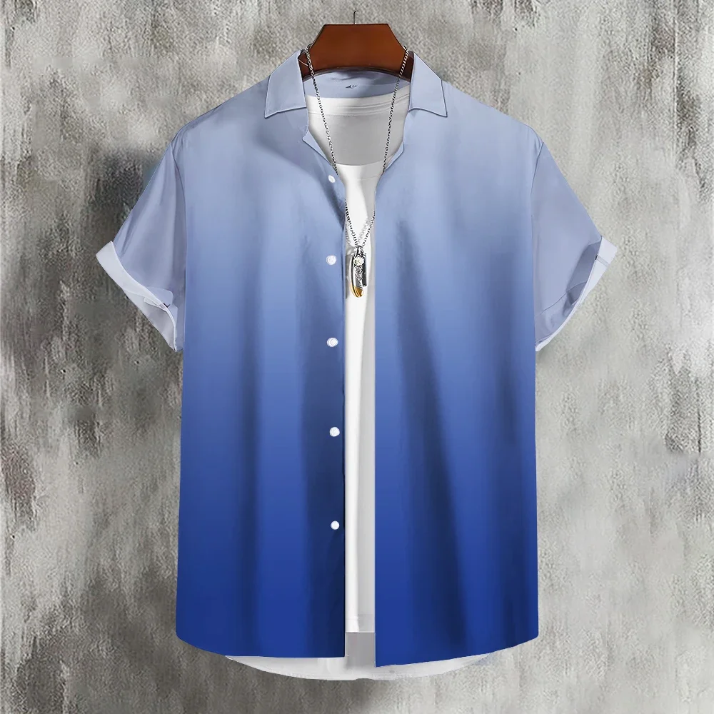 Men's Summer Color Gradient Shirt Men's Monochrome 3D Printed Shirt Casual Short-sleeved Top