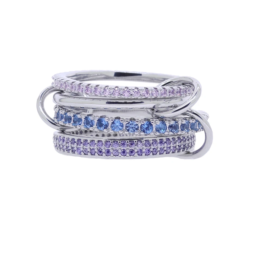 2025 New Silver Color 4 Stackable One-Piece Ring Micro Pave Sparkling Zircon Rings For Women's Party Finger Fashion Jewelry