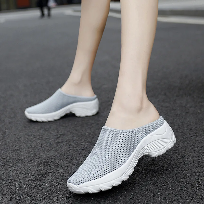 Women's Half Slippers Summer Breathable Mesh Platform Shoes Baotou Casual Shoes Light Walking Slipper Lady Loafers Zapatos Mujer